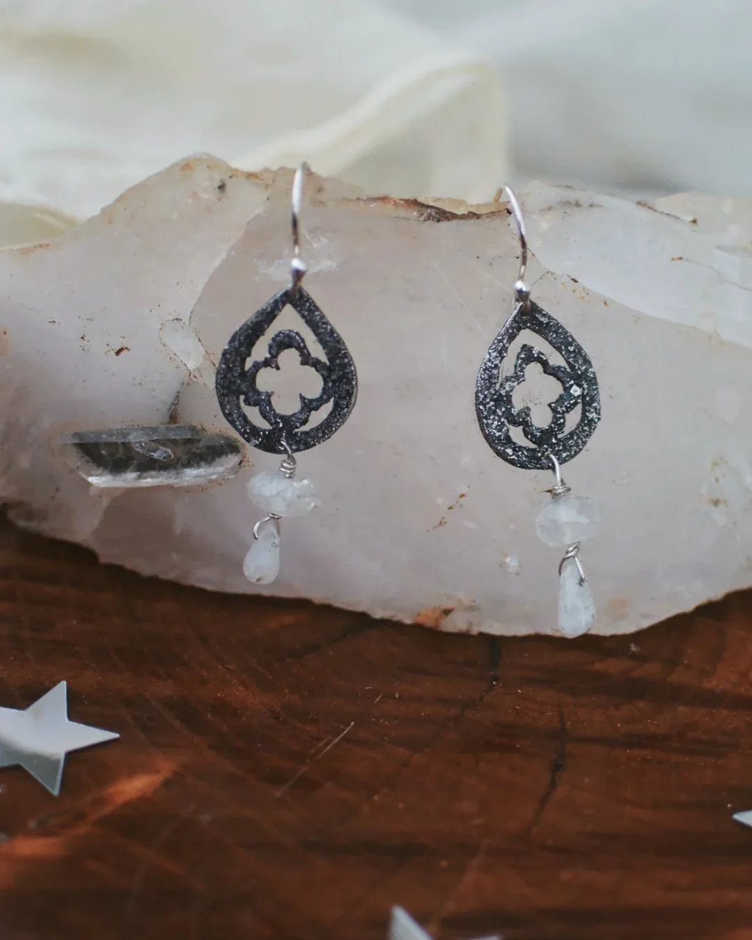 Quatrefoil Earrings with Moonstone Beads