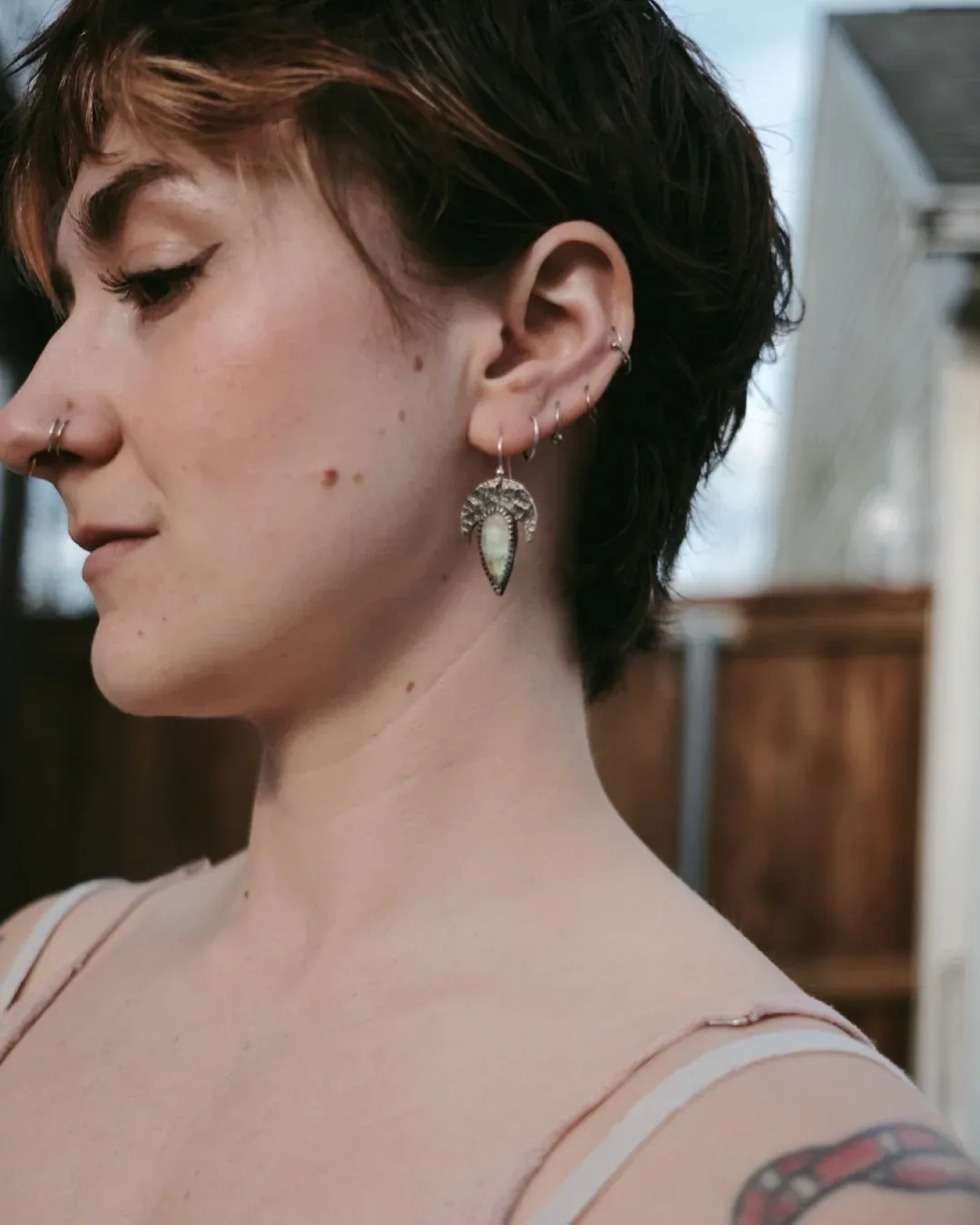 Quatrefoil Earrings with Moonstone Beads