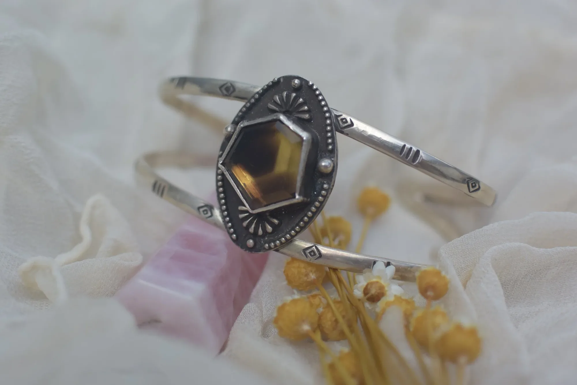 Hexagon Citrine with Phantom Quartz Cuff