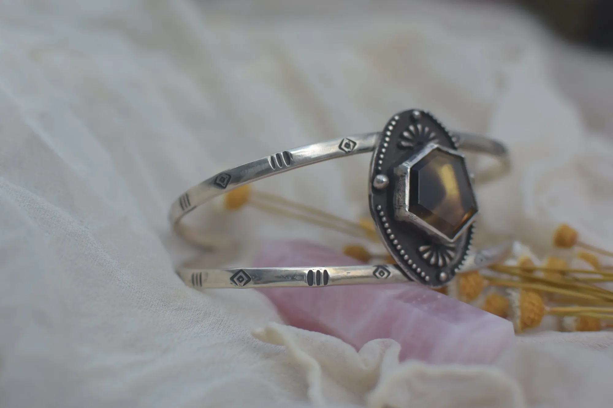 Hexagon Citrine with Phantom Quartz Cuff