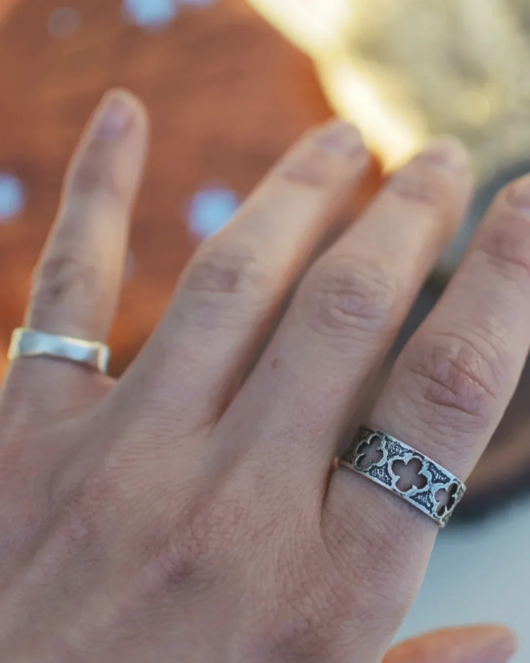 Quatrefoil Ring Band- Etched Sterling