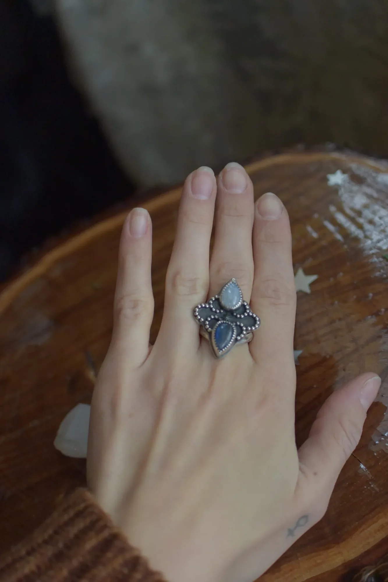 Enchanted Harmony Lace Ring - Rainbow Moonstone & Labradorite