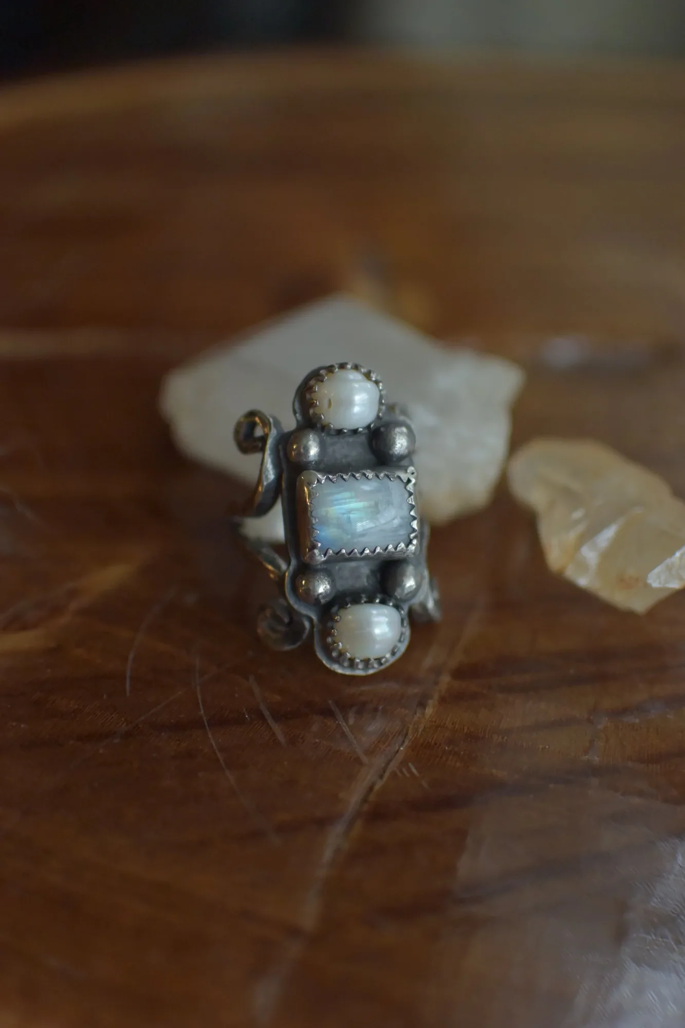 Ethereal Moonstone & Pearl Embrace Ring - Celestial Jewelry