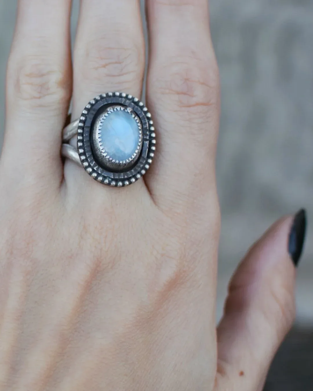 Rainbow Moonstone Sterling Silver Filigree Ring