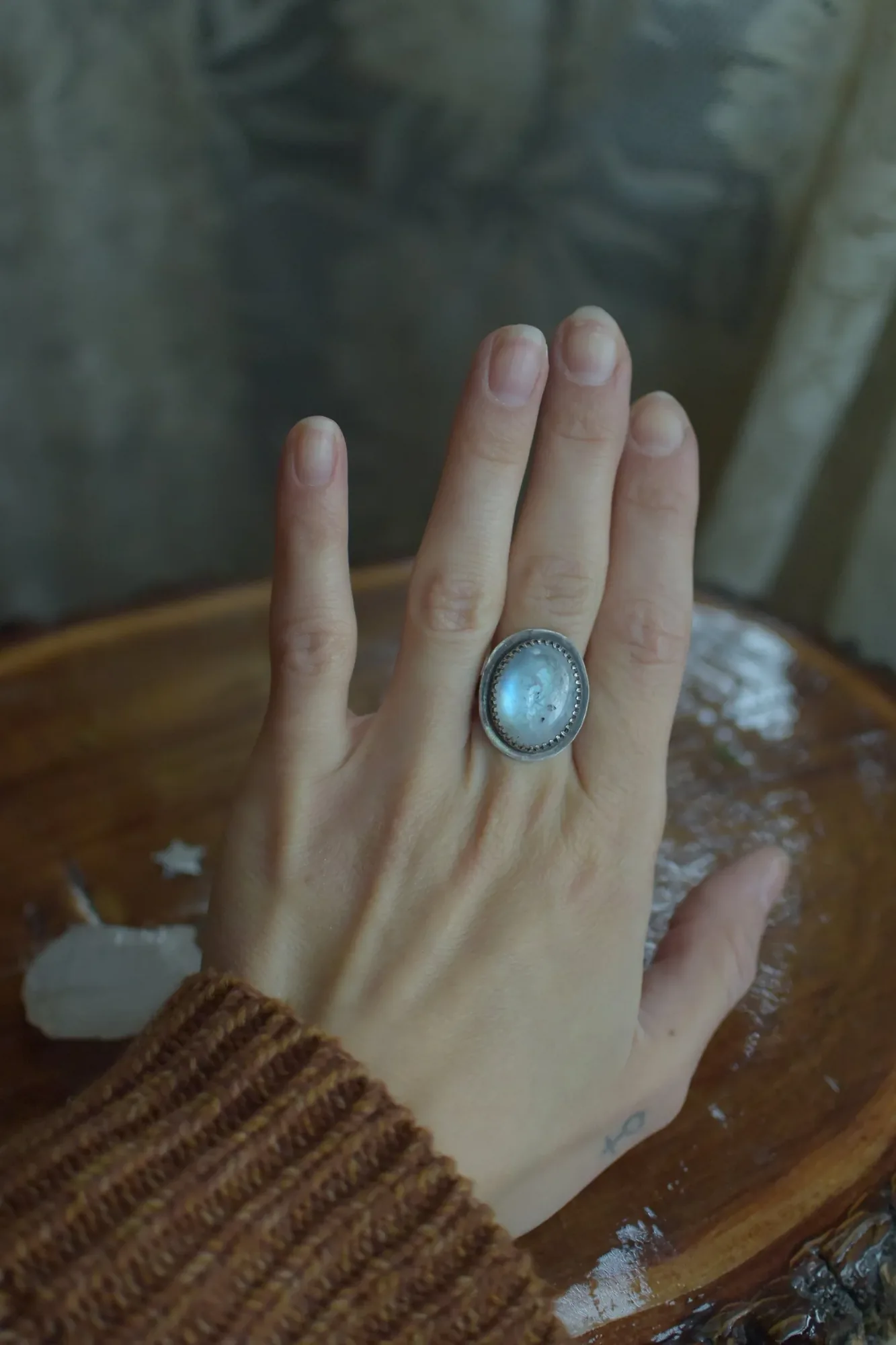 Rainbow Moonstone Sterling Silver Filigree Ring