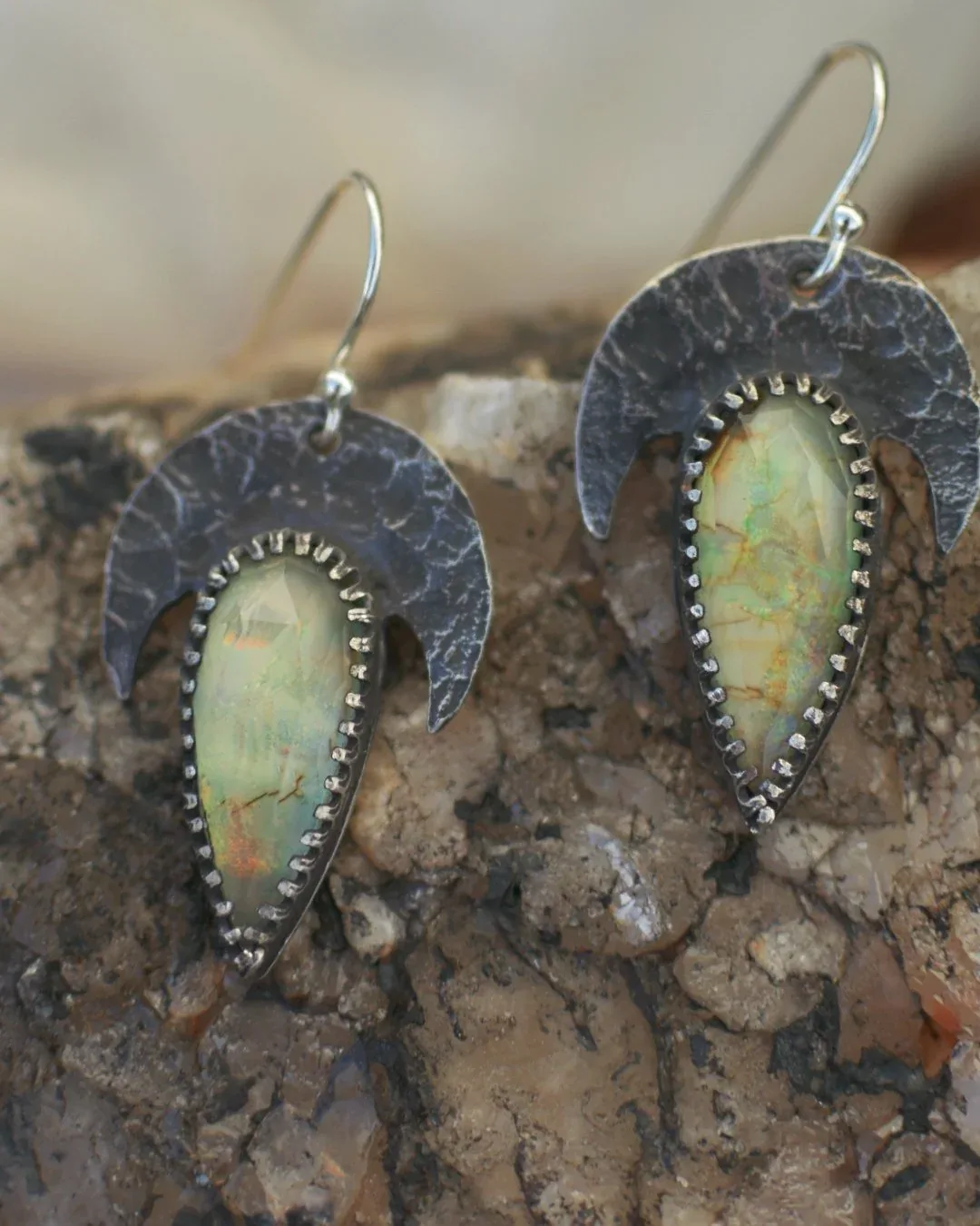 Grey Moonstone &  Spiderweb Earrings