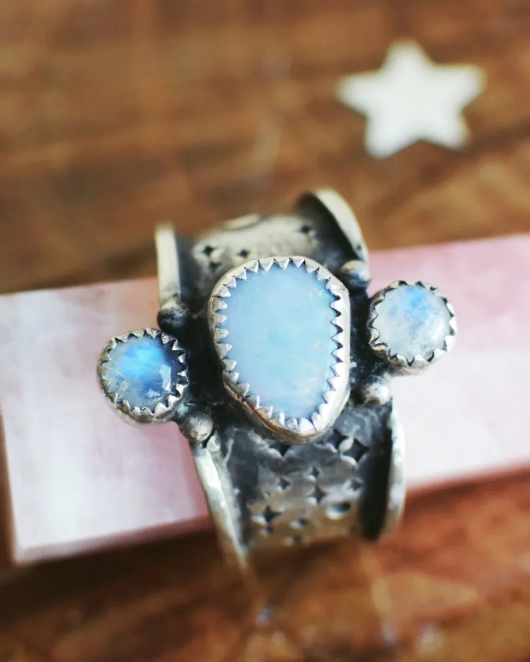 Labradorite Coffin With Pattern Band Ring- Size 9.25