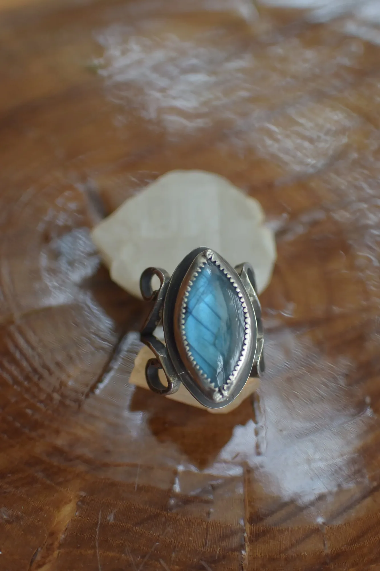 Labradorite Coffin With Pattern Band Ring- Size 9.25