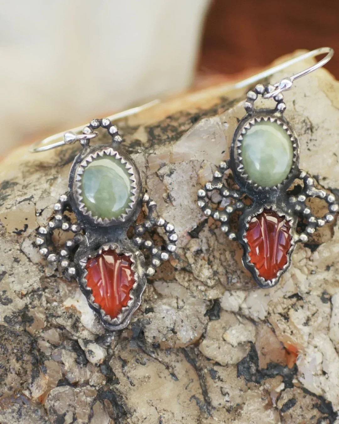 Jade and Hessonite Woodland Earrings