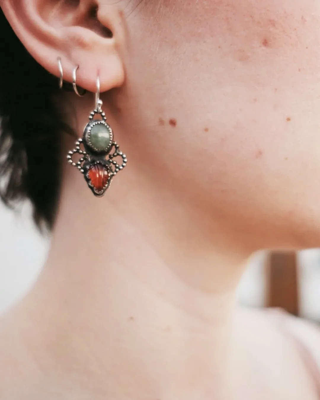 Jade and Hessonite Woodland Earrings