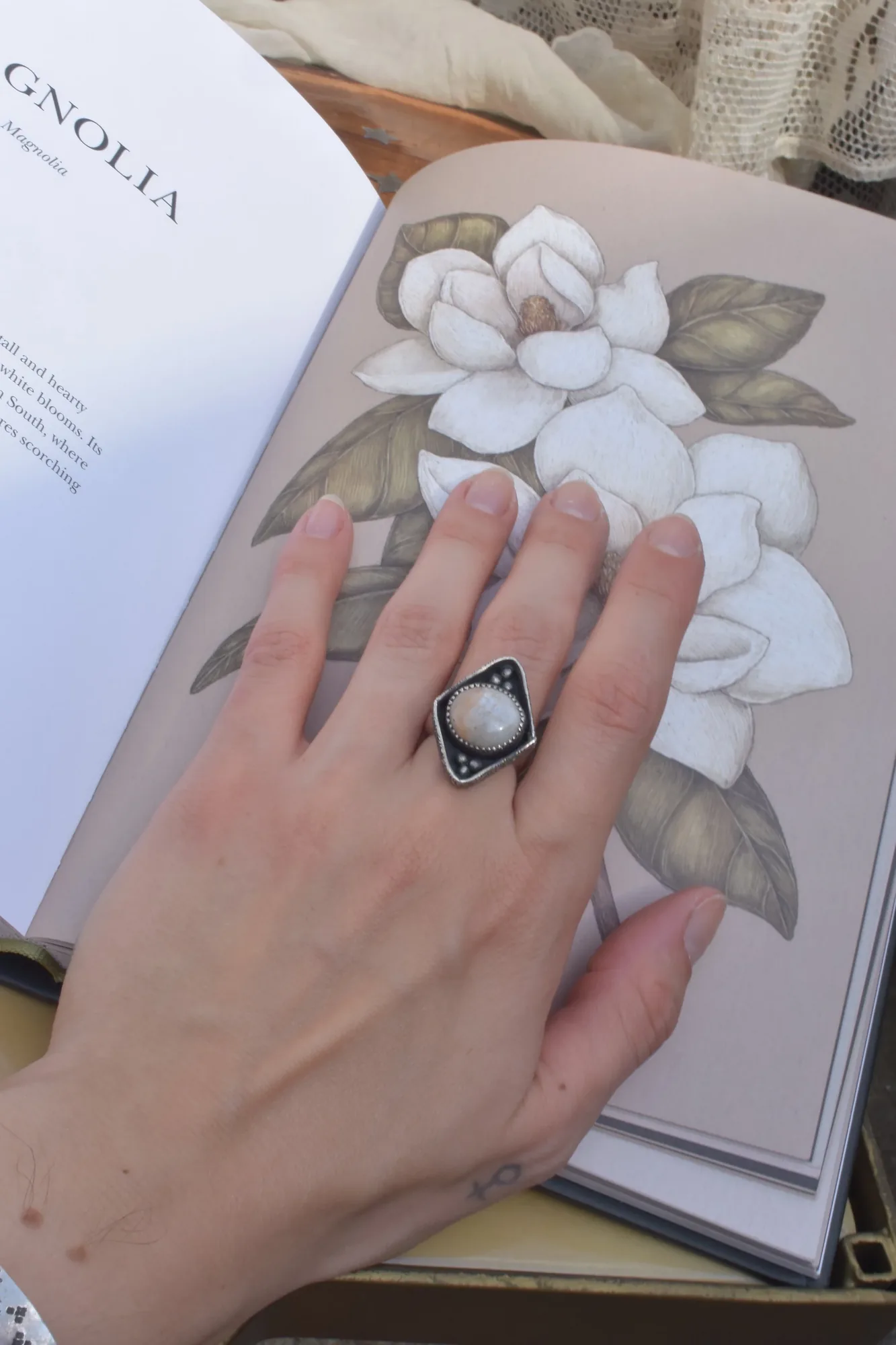 Rose Quartz  Lace Ring- Size 8.75