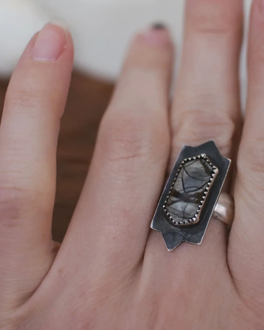 Picasso Jasper Hexagon Ring- Size 9.75