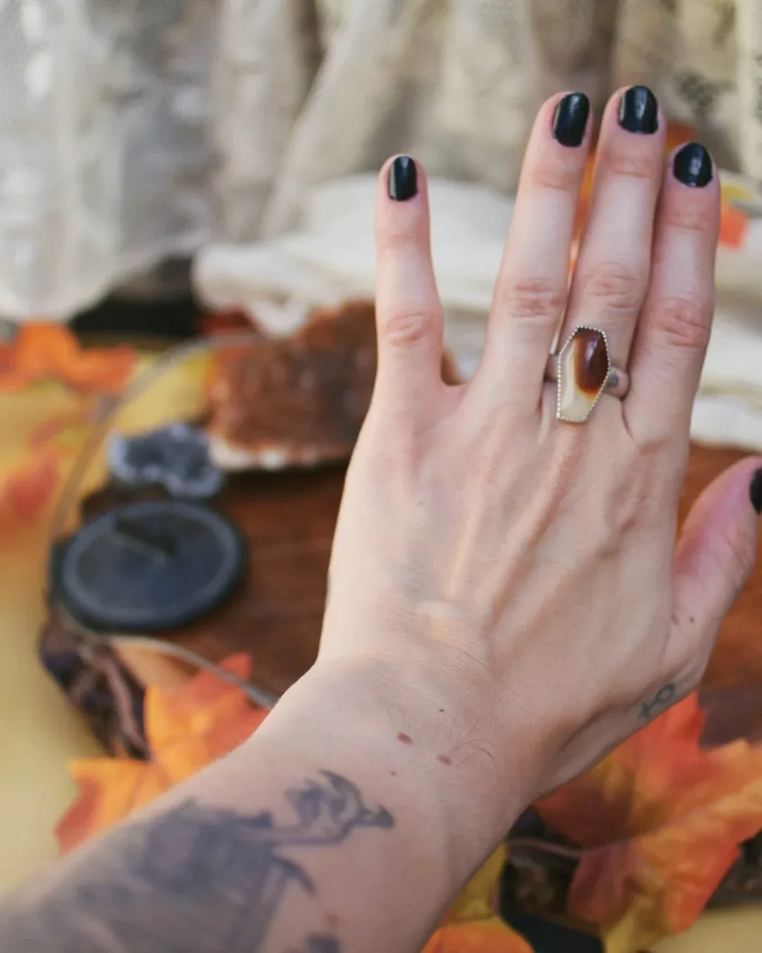 Montana Agate Coffin Ring- Size 7.75