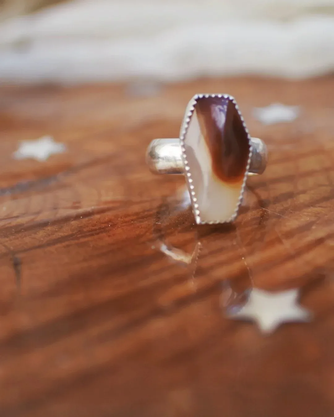 Montana Agate Coffin Ring- Size 7.75