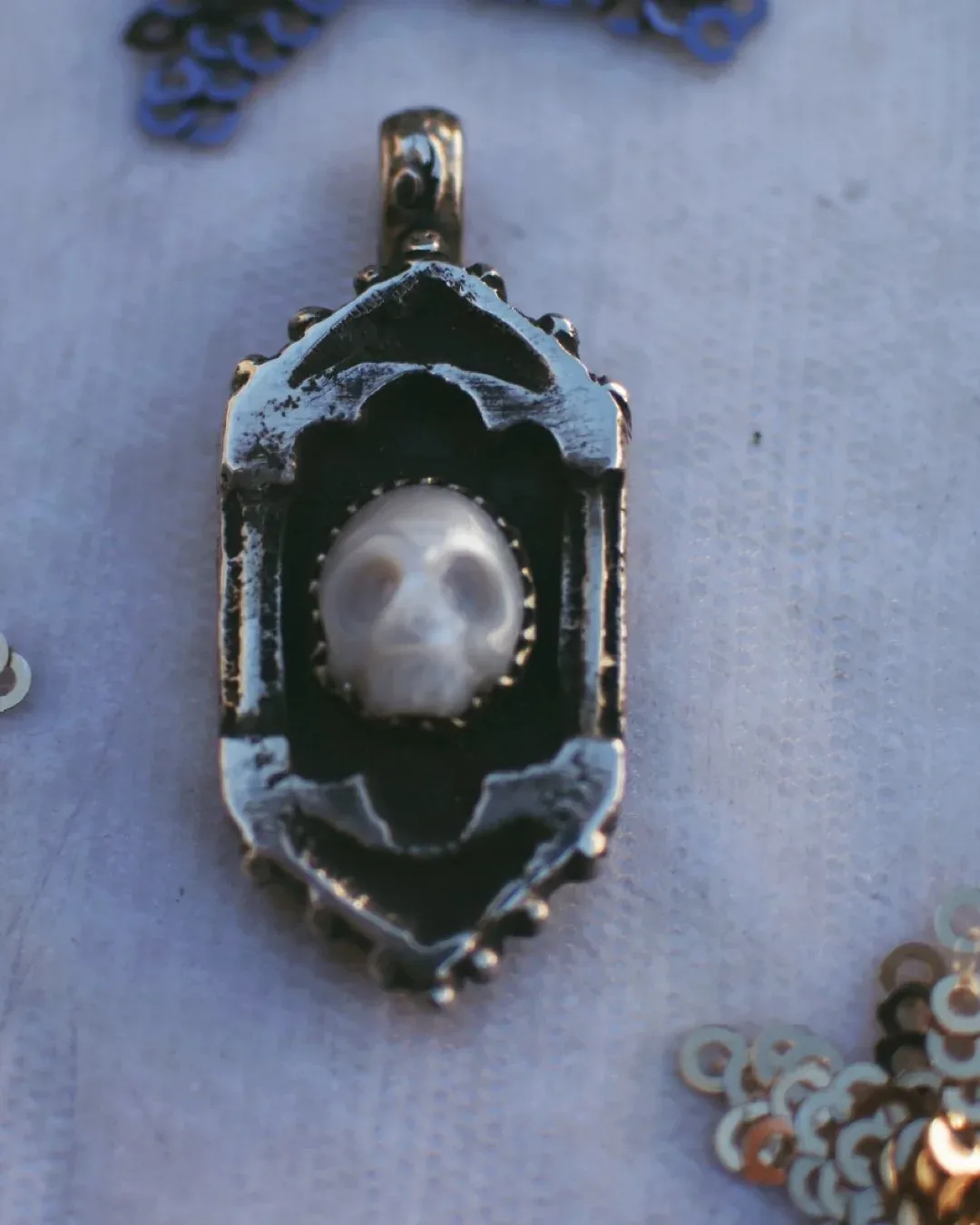 Pearl Skull & Gothic Arch Pendant