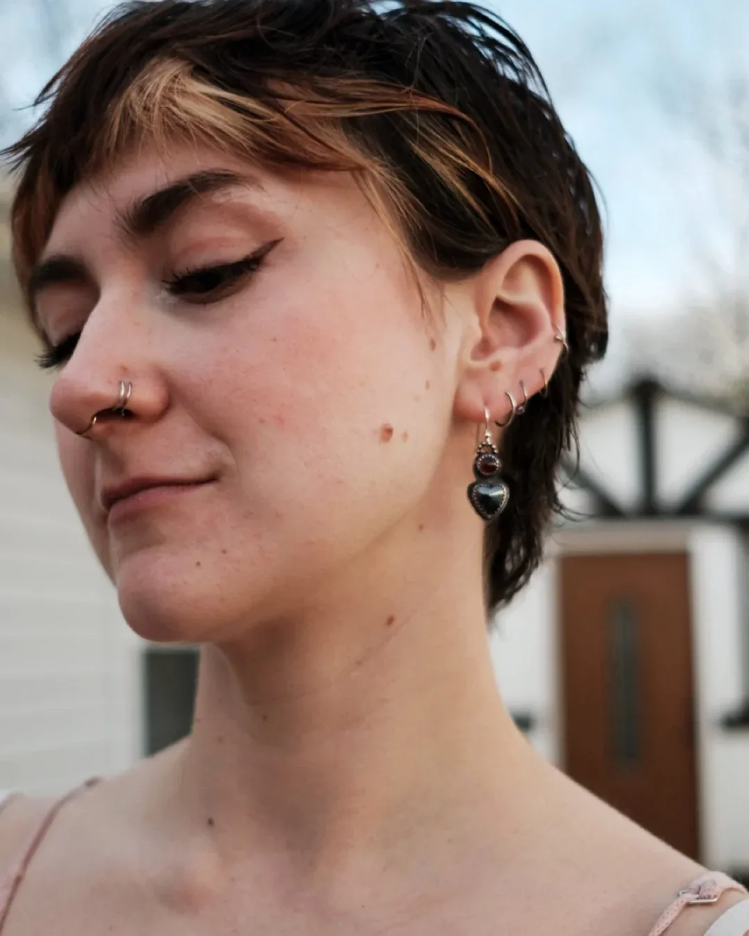 Garnet and Hematite Heart Earrings