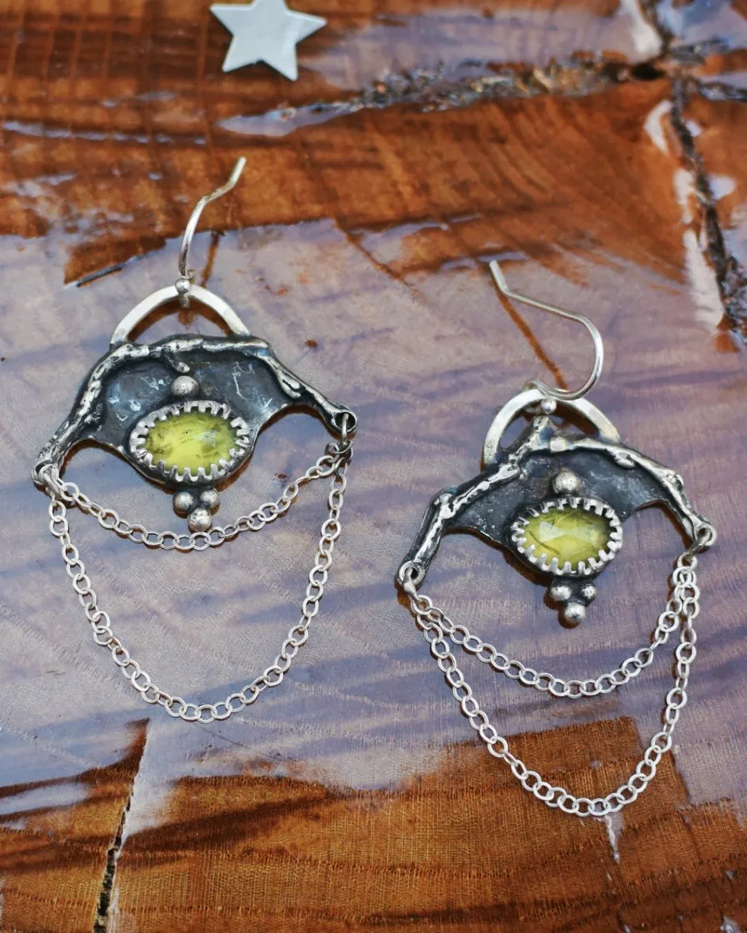 Garnet and Hematite Heart Earrings