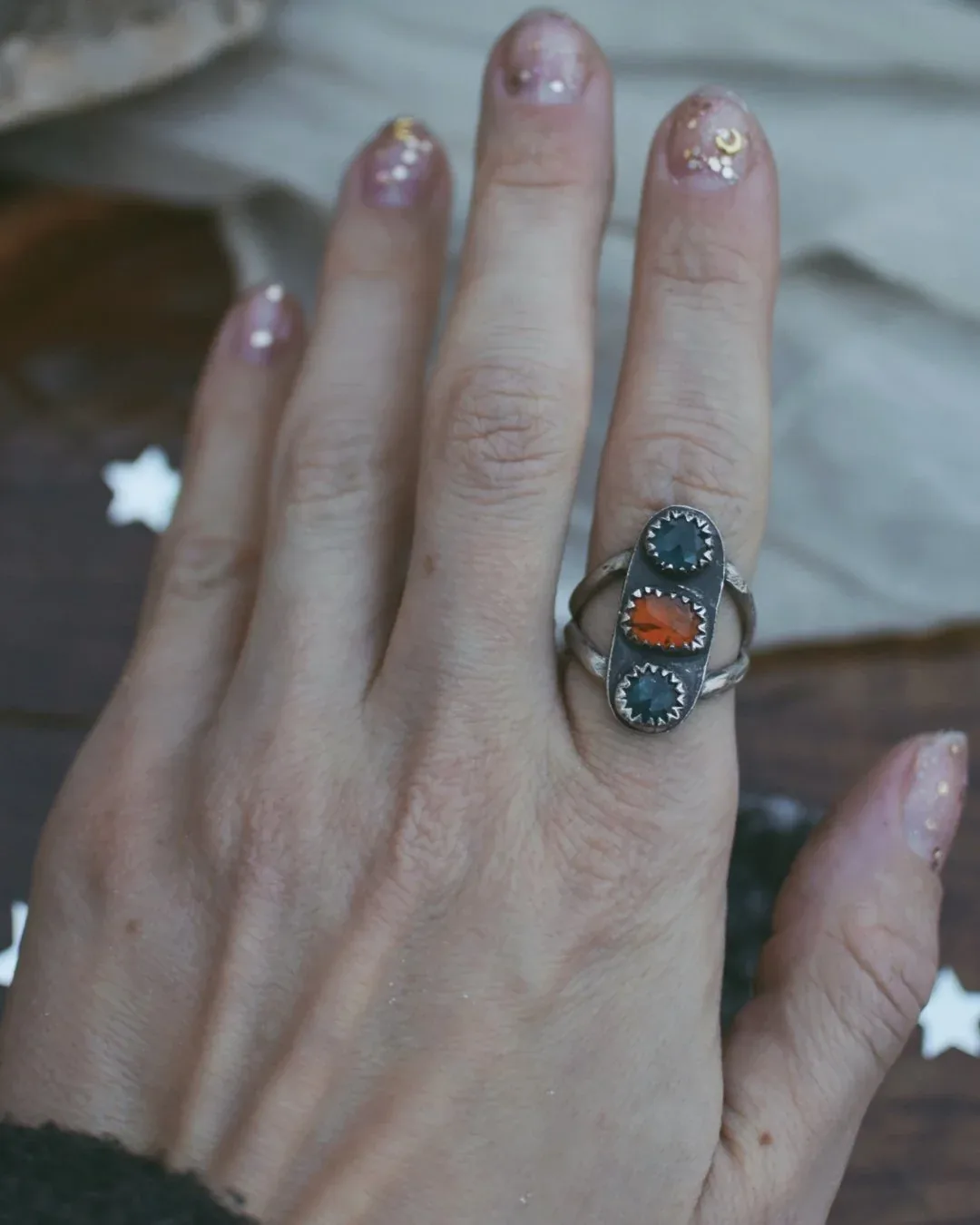 Triple Kyanite Contrast Ring- size 6.25