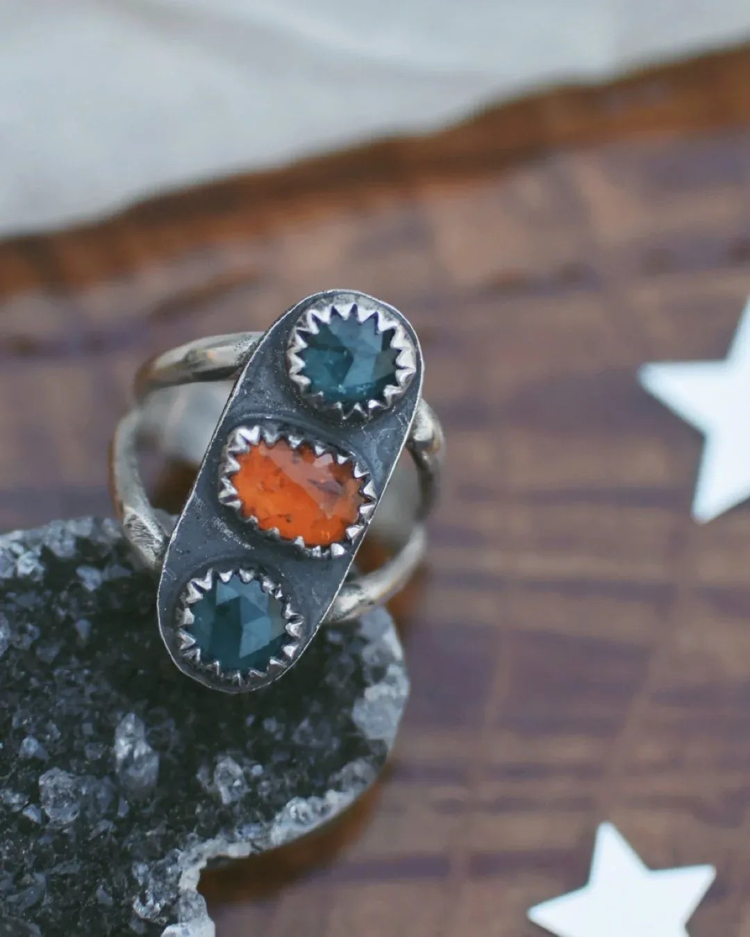 Triple Kyanite Contrast Ring- size 6.25