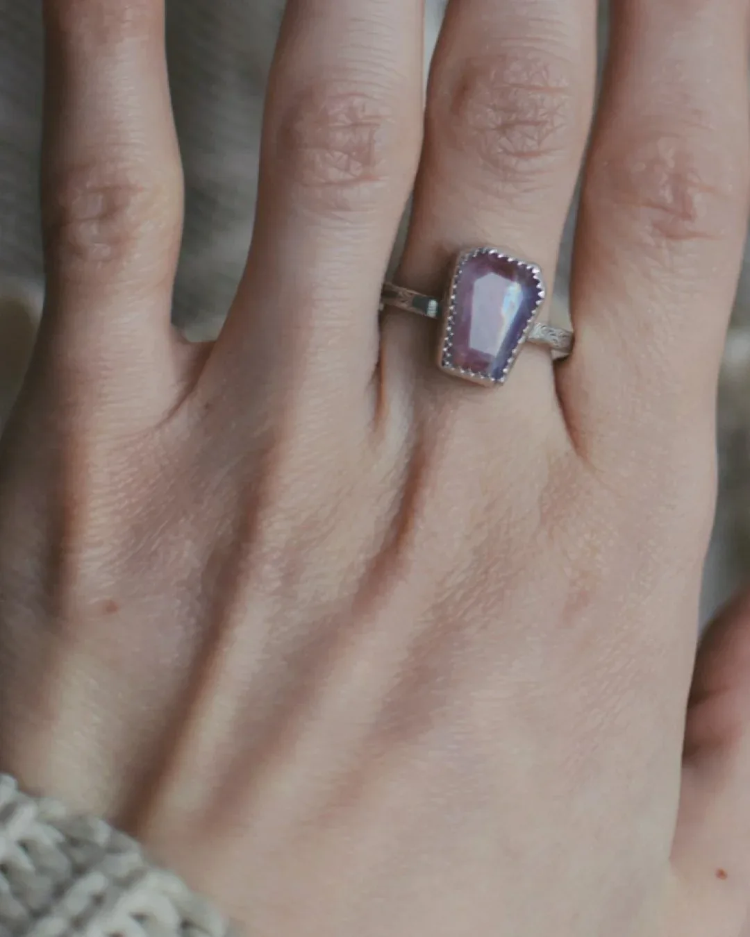 Elongated Oval Labradorite Ring, Size 8.5