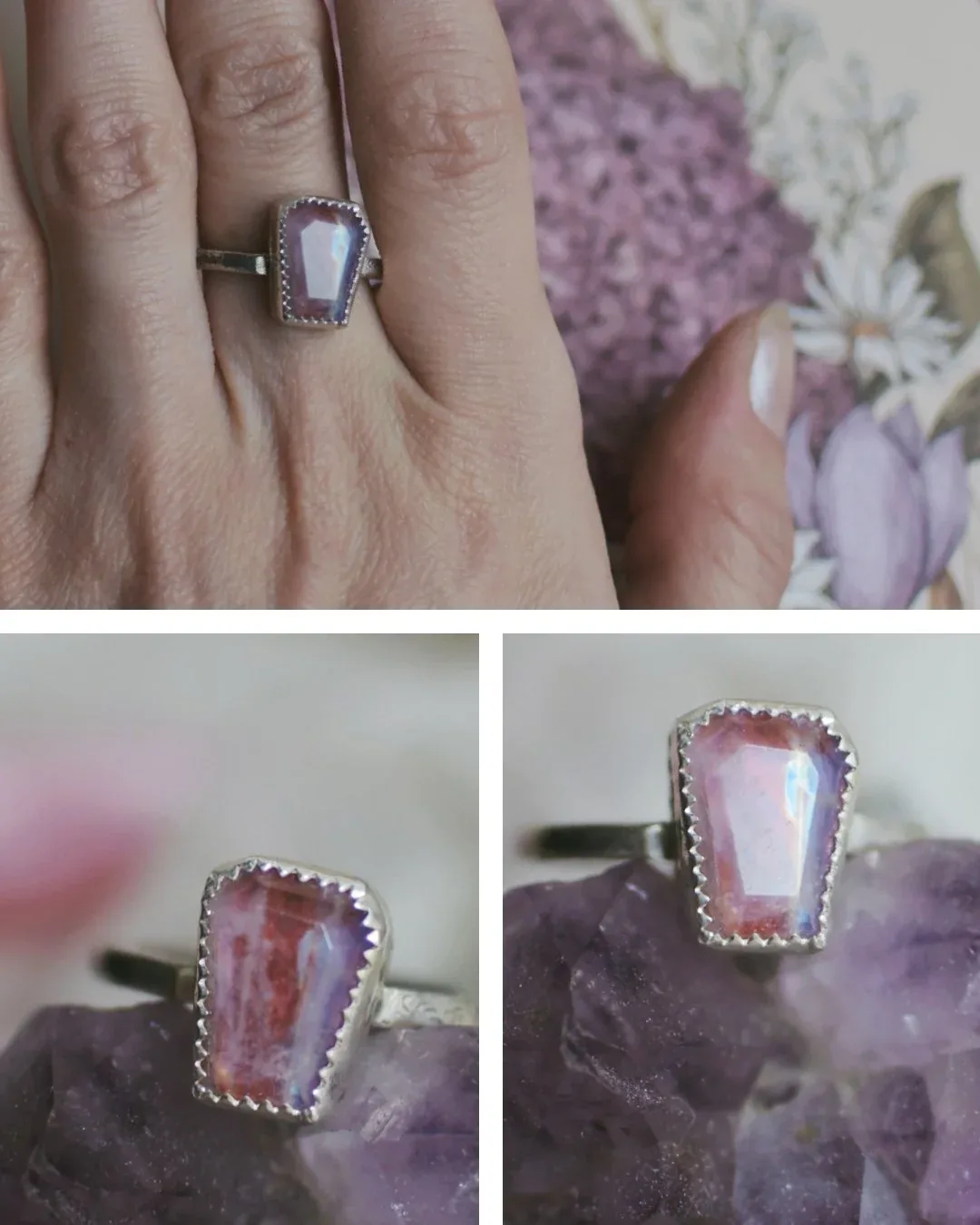 Elongated Oval Labradorite Ring, Size 8.5