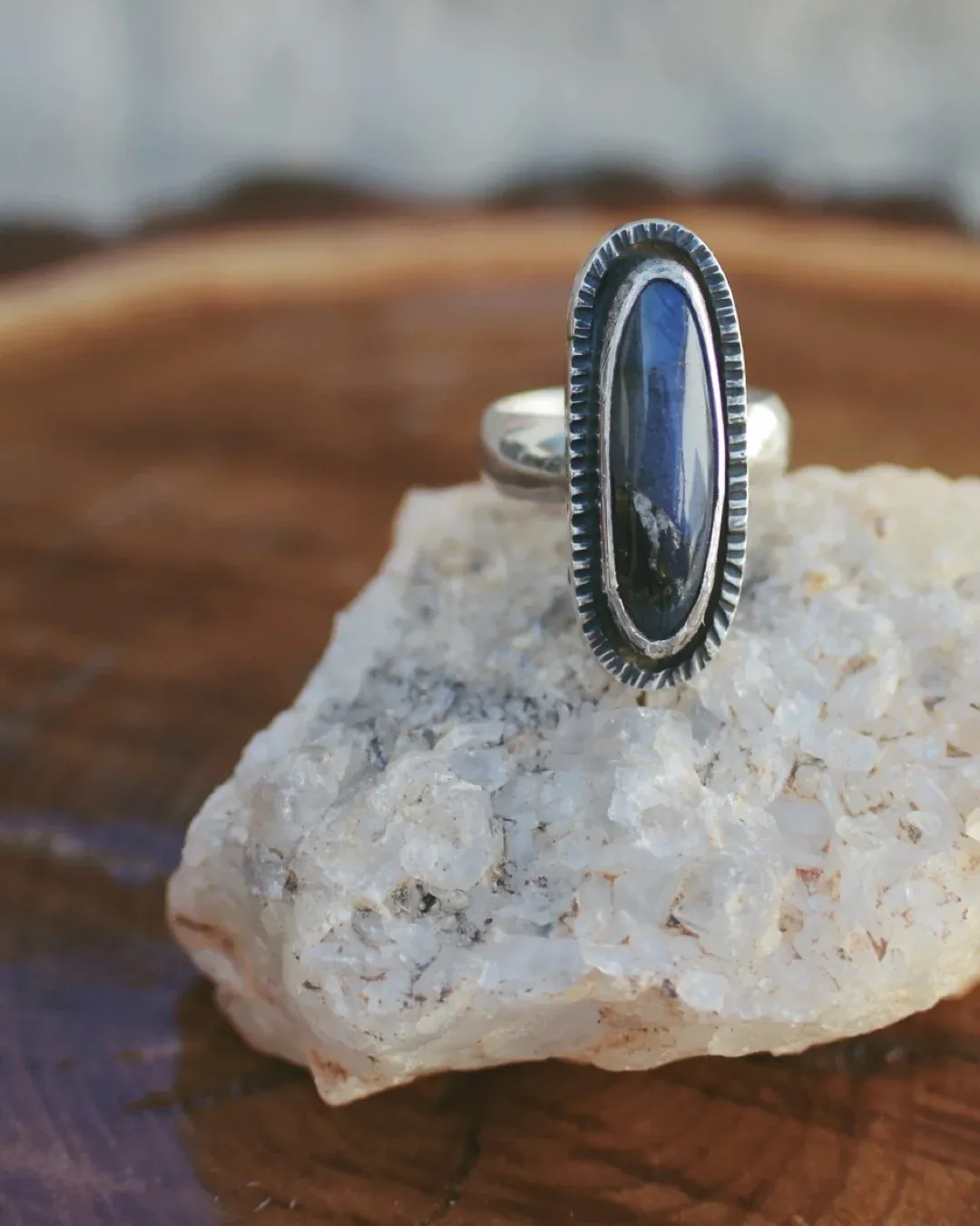 Hexagon Labradorite with Border Ring, Size 9.5