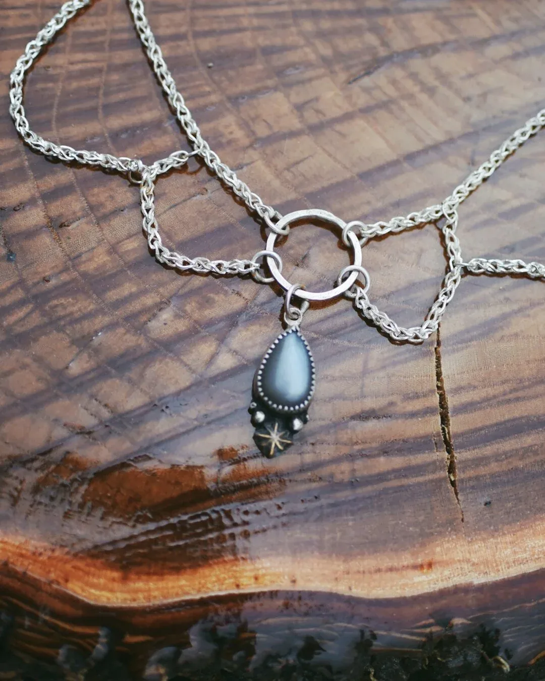 Grey Moonstone Layered Chain Choker- 15” Chain