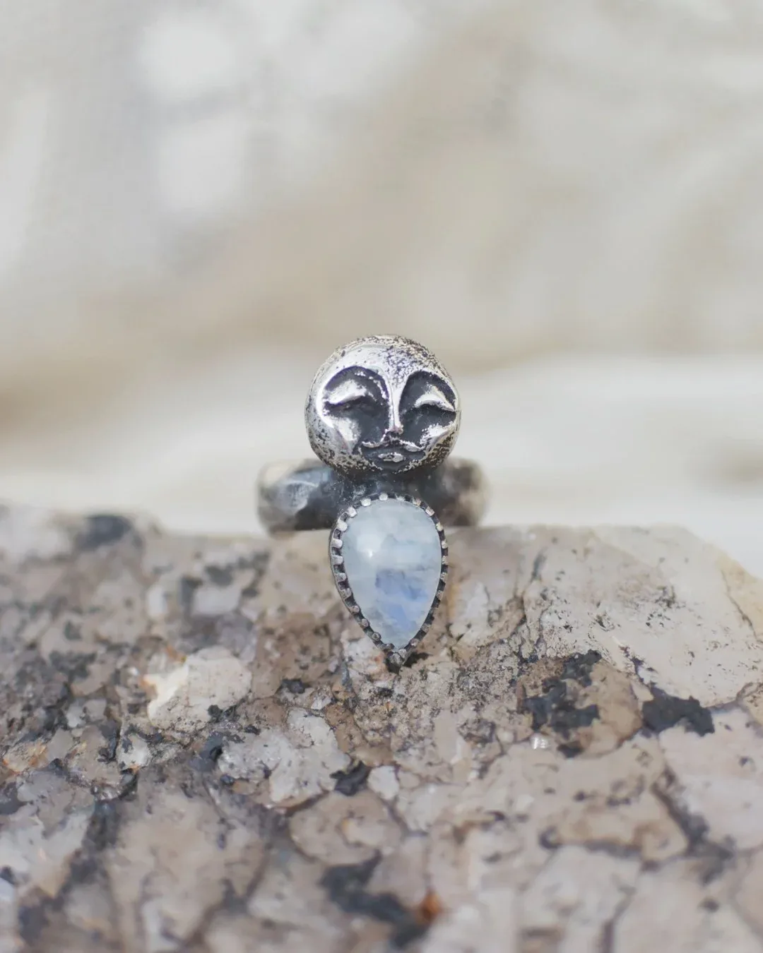Lunar Face with Moonstone Ring- Size 5.5