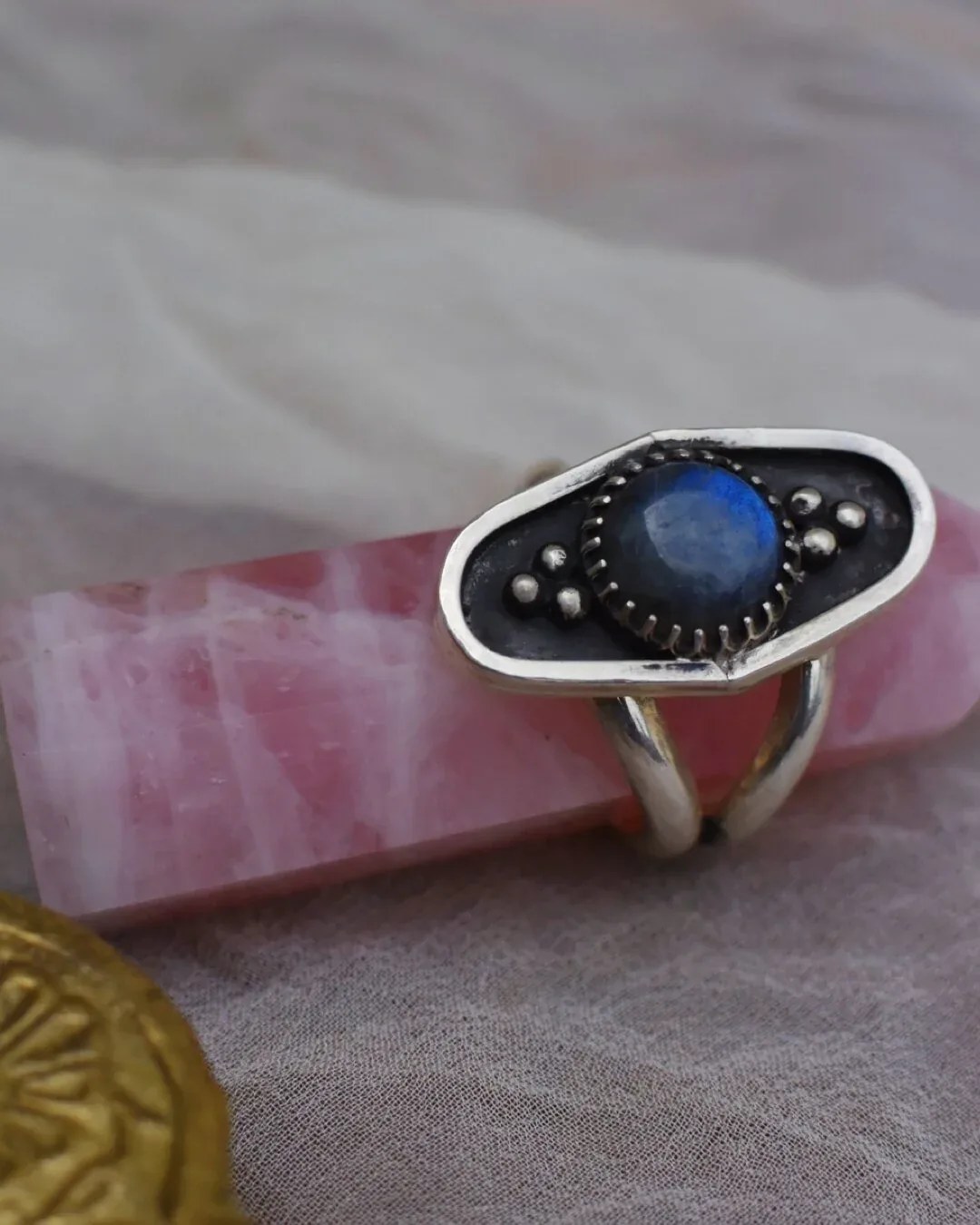 Oval Boarder Labradorite Ring- size 7.5