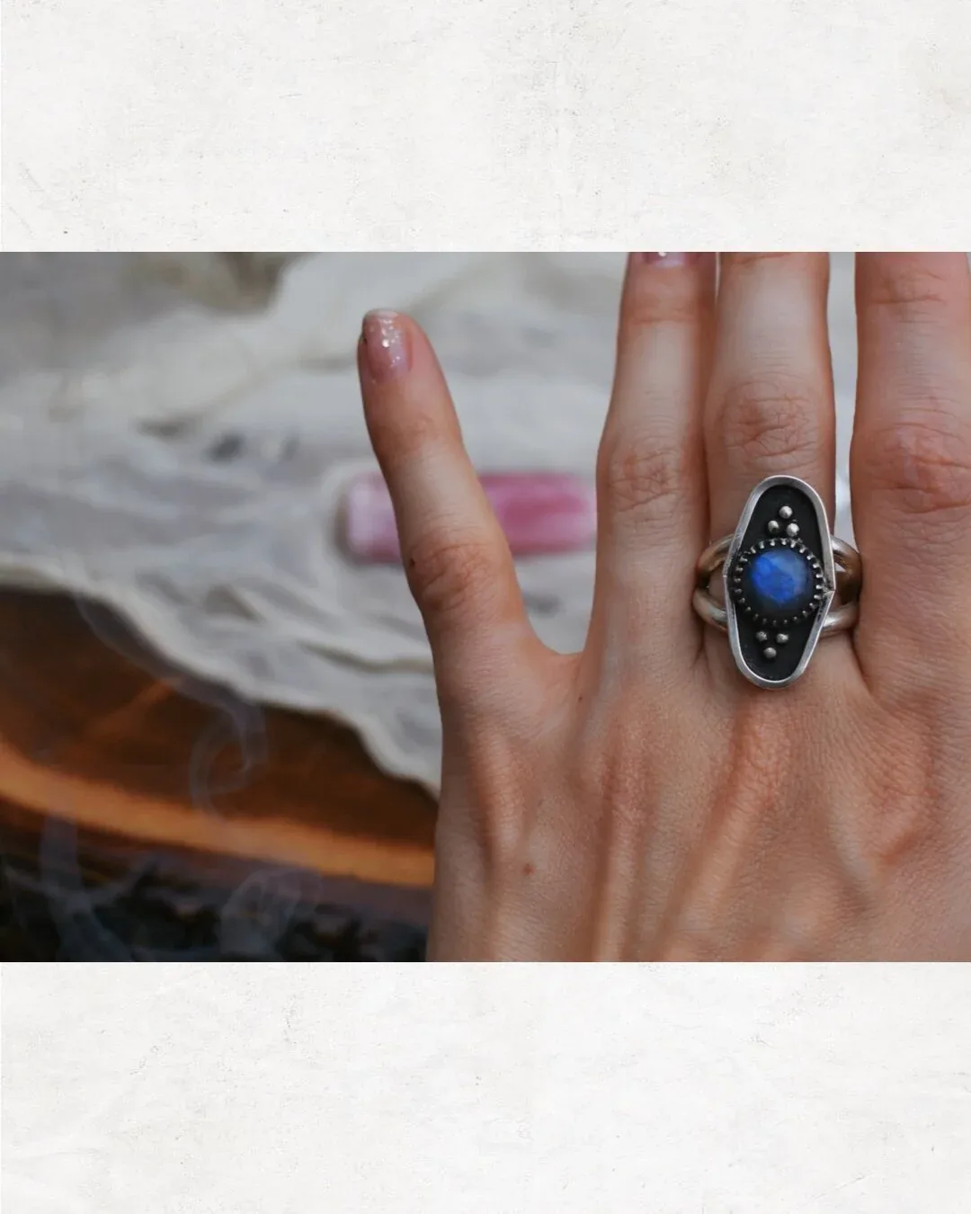 Oval Boarder Labradorite Ring- size 7.5