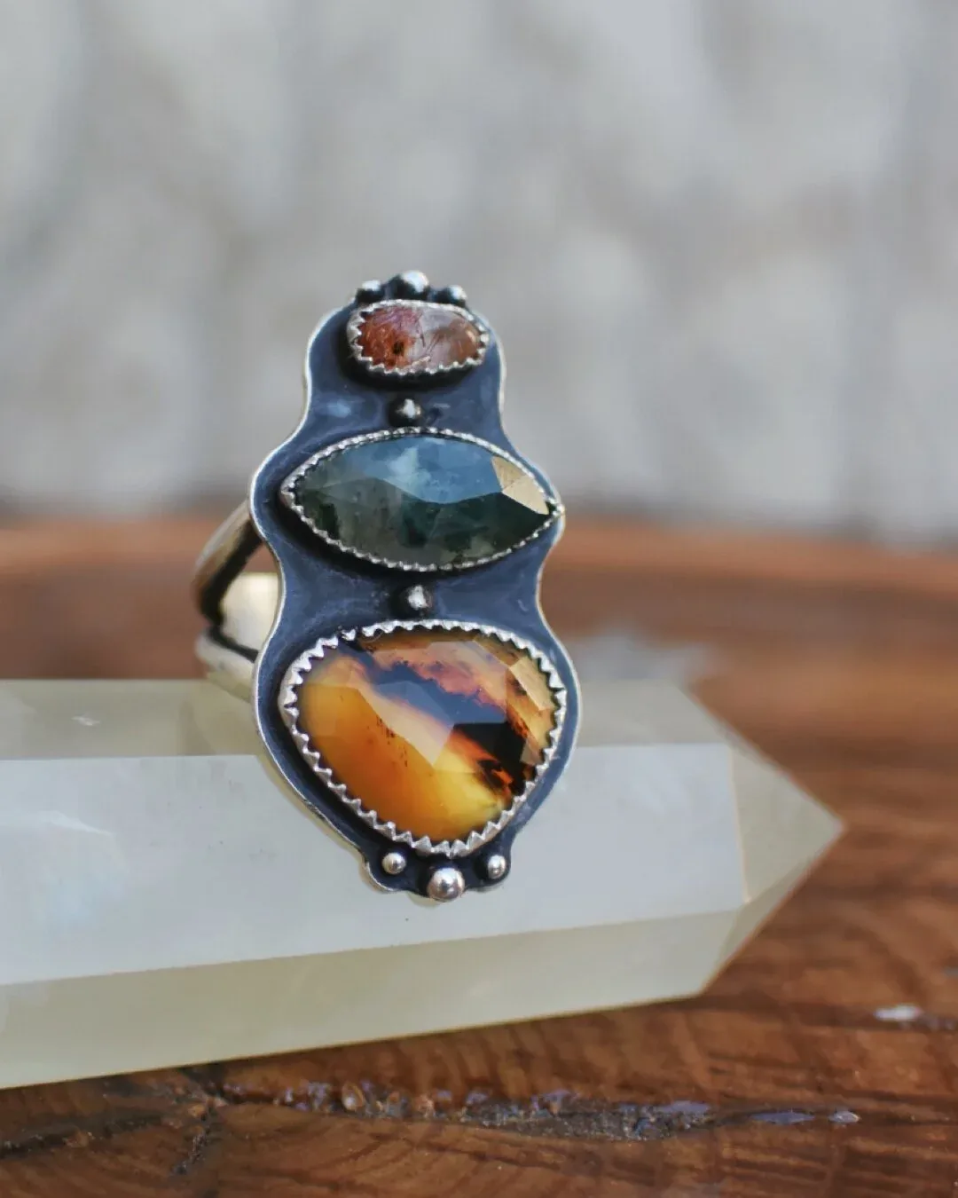 Mother of Pearl and Kyanite ring- size 8.25