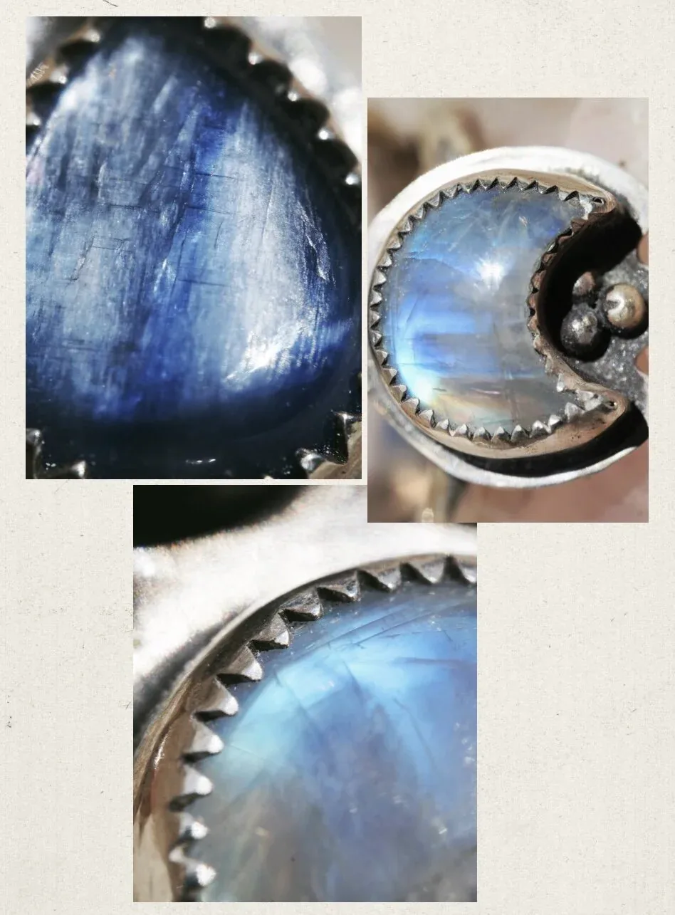 Kyanite and Crescent Moonstone ring- size 9.5