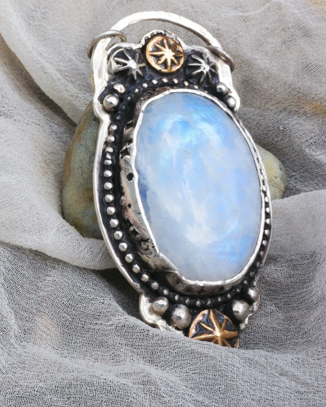 Celestial Moonstone Pendant- sterling with brass accents