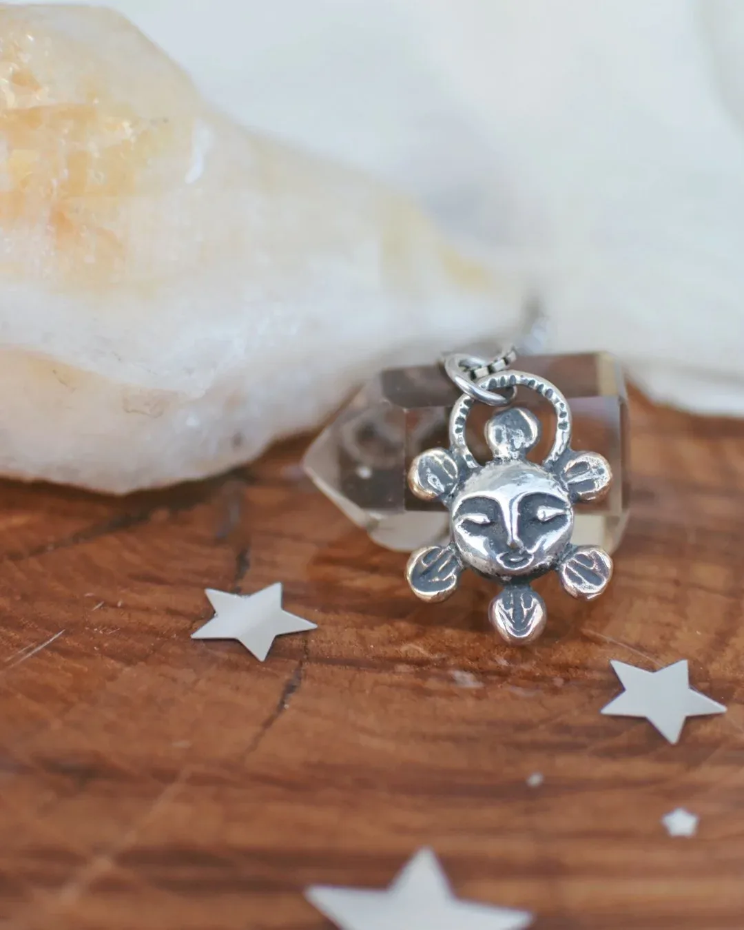 Celestial Moonstone Pendant- sterling with brass accents