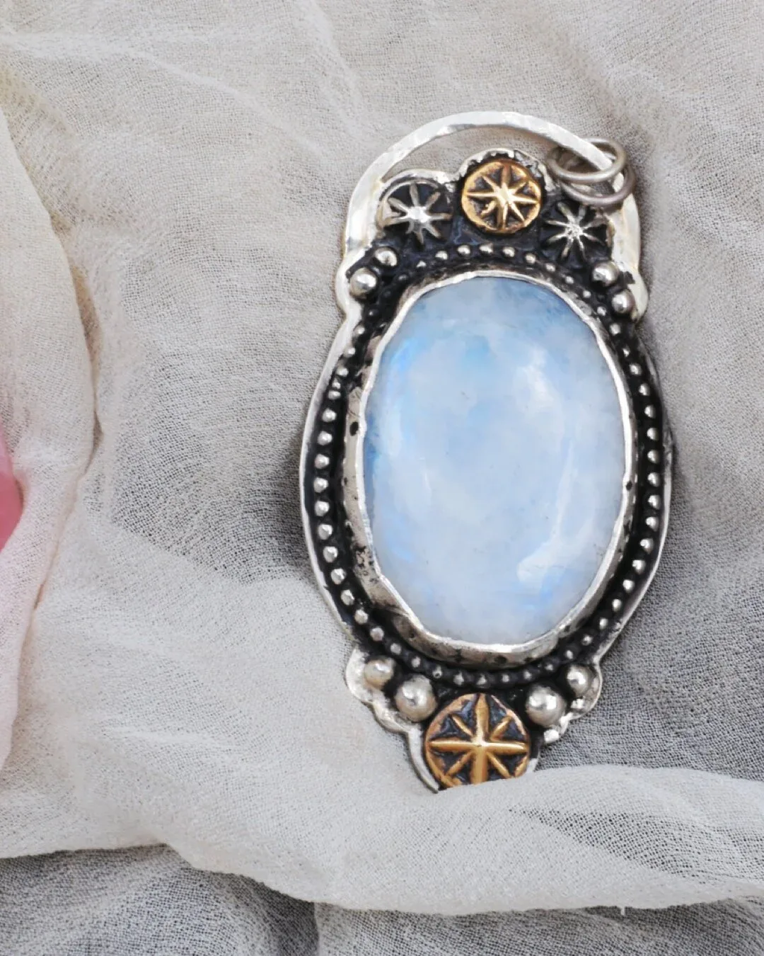 Celestial Moonstone Pendant- sterling with brass accents