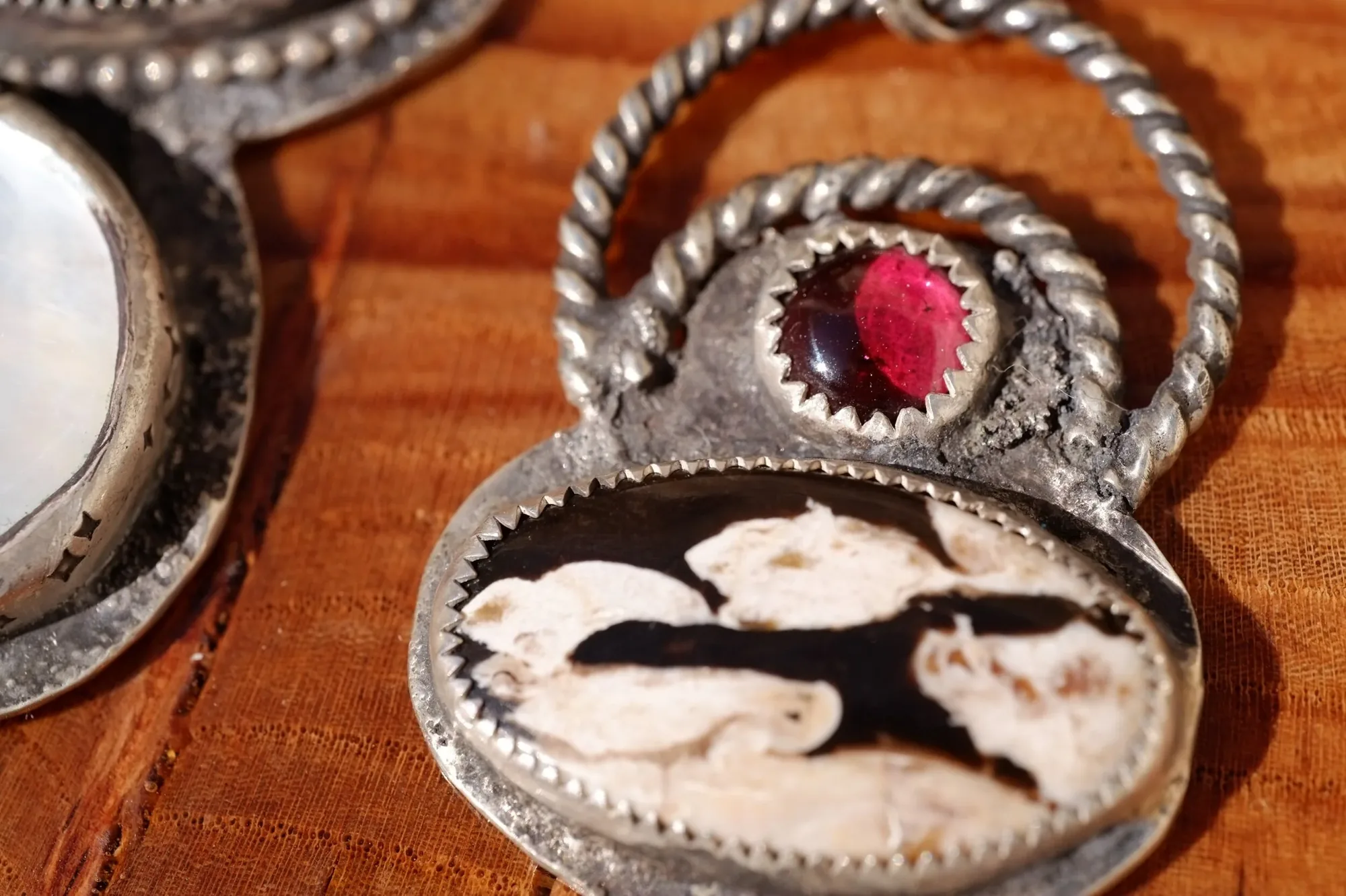 Peanut Wood and Garnet Necklace- Hecate Collection