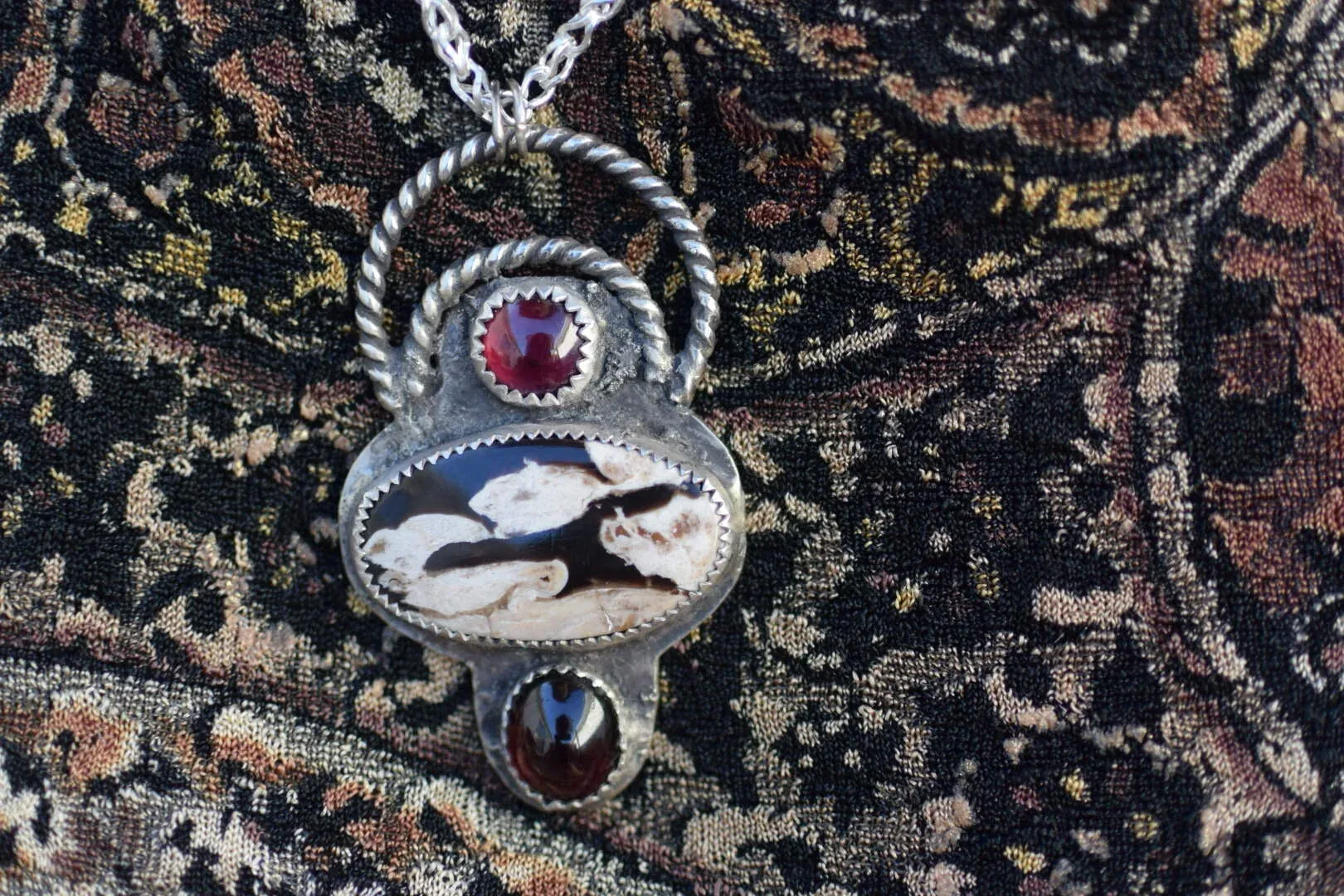 Peanut Wood and Garnet Necklace- Hecate Collection