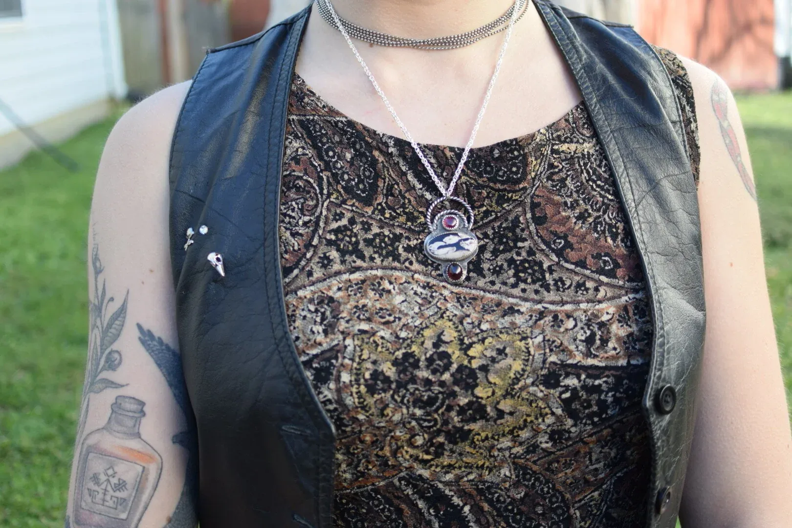 Peanut Wood and Garnet Necklace- Hecate Collection