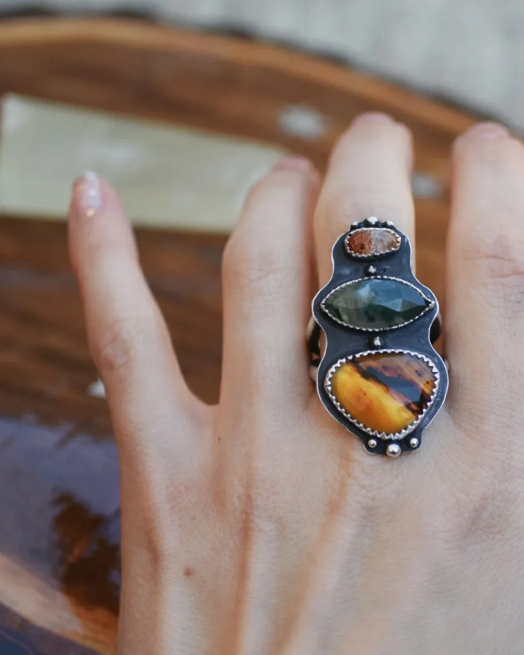 Montana & Moss Agate Statement Ring-size 9