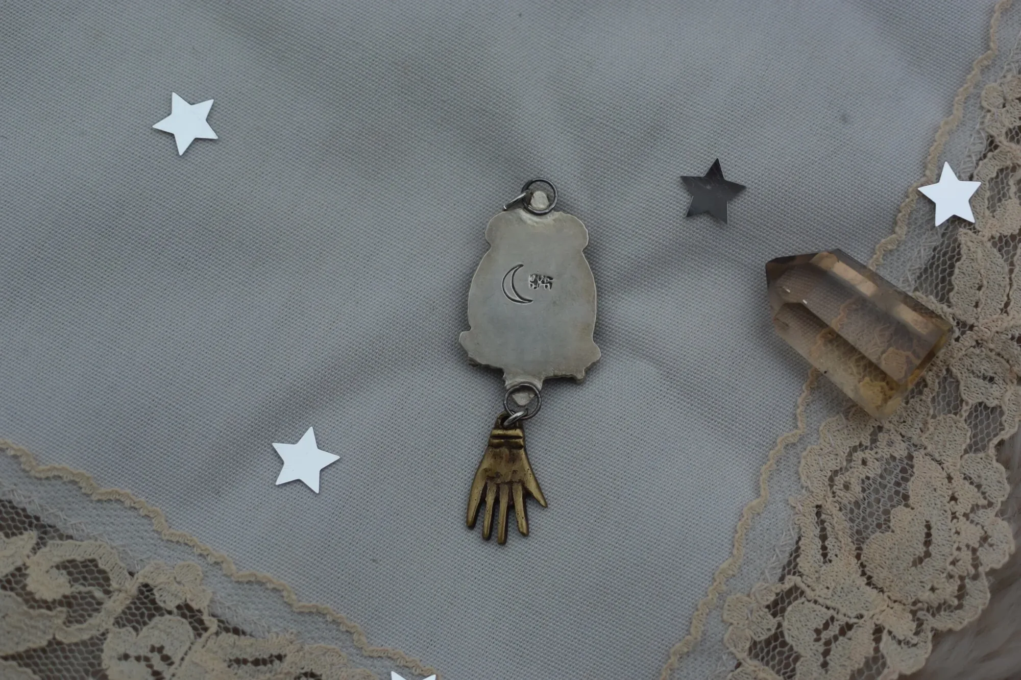 Fancy Blue Opal and Brass Pendant