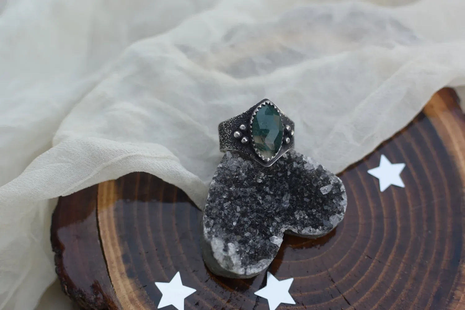 Moss Agate Shield Ring- Size 6