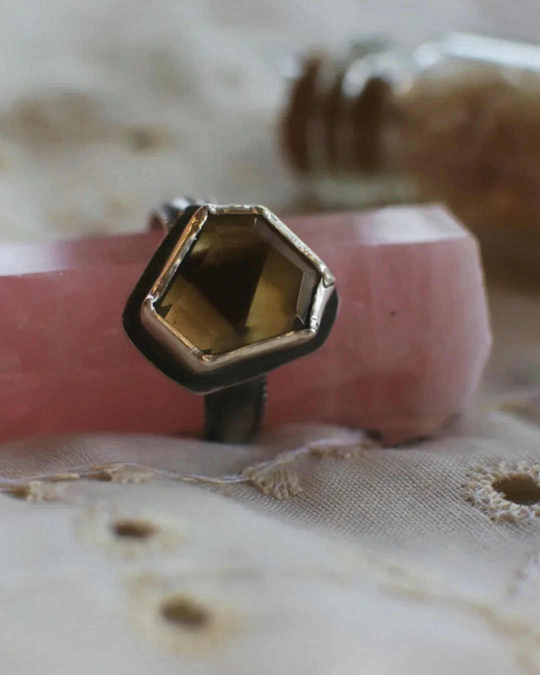 Moss Agate Shield Ring- Size 6